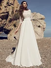 Шифоновое кружевное свадебное платье А-силуэта в богемном стиле, Пляжное платье с рукавом три четверти и открытой спиной, недорогие Плиссированные Свадебные платья, 2021