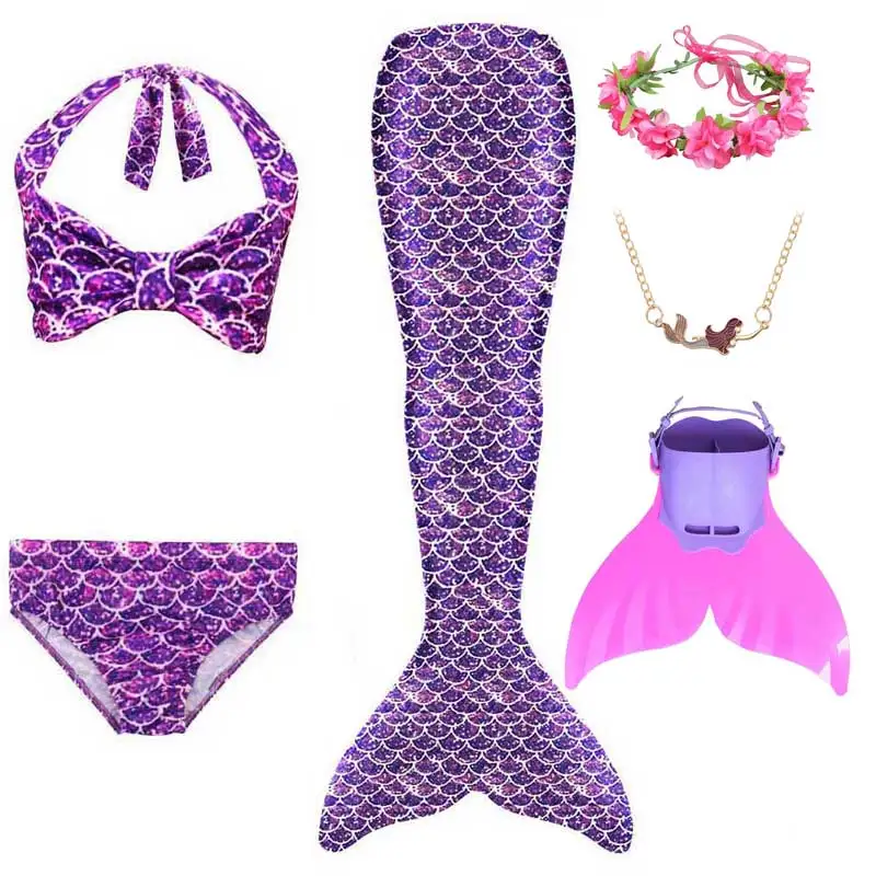 

Girls Mermaid Tail With Monofin Swimming Cosplay Kids Princess Sea-Maid Dress Clothes Fin Flippers Children Halloween Costume