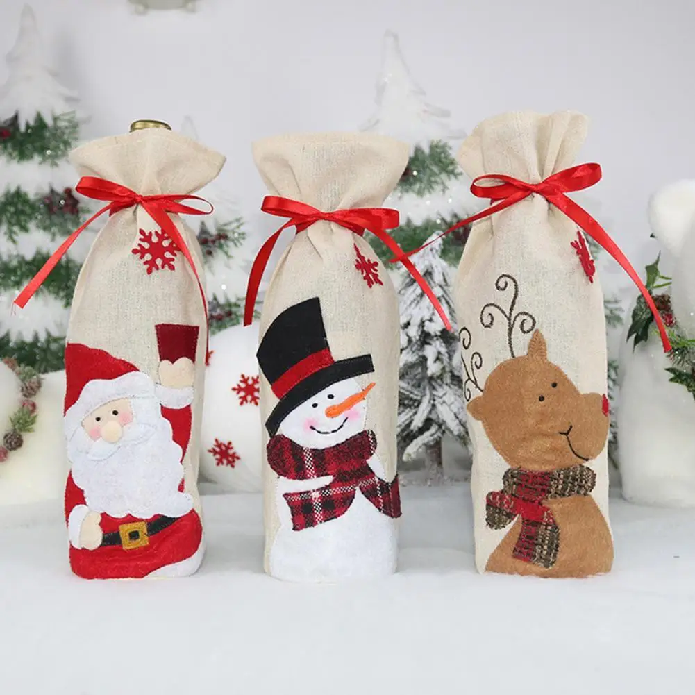 

Imitation Linen Unique Christmas Style Decorative Wine Bottle Cover Hard to Fade Bottle Holder Cover Eye-catching for Bar