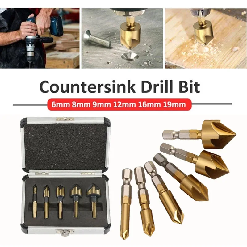 

5PCS/Set Five-blade Chamfering Tool Steel and Aluminum Boxed Knife Handle Quick Change Hardware Accessories Woodworking Tools