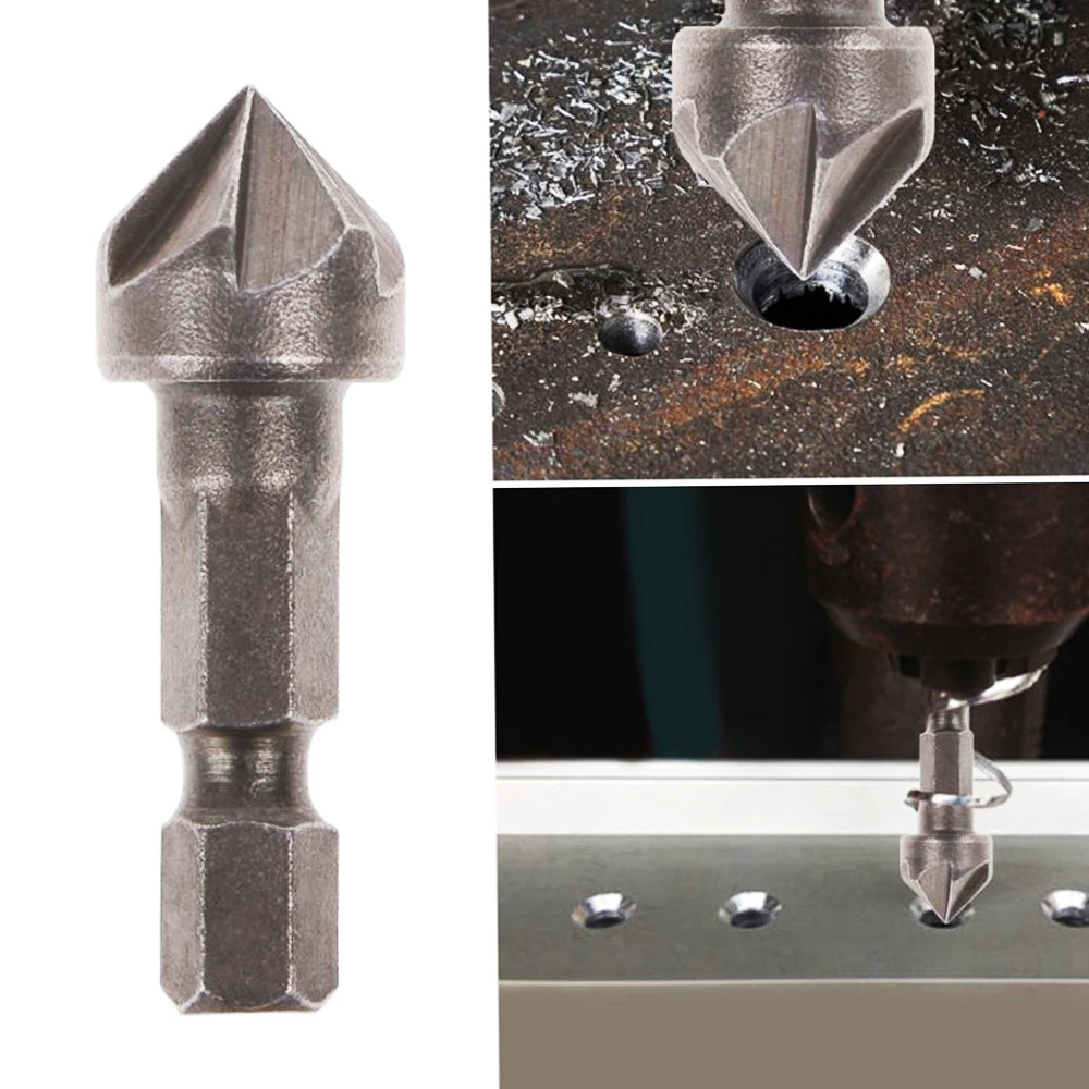 

6 Flute 90 Degree Countersink Drill Chamfer Bit 1/4" Hex Shank Carpentry Woodworking Angle Point Cutting Remove Burr Tool