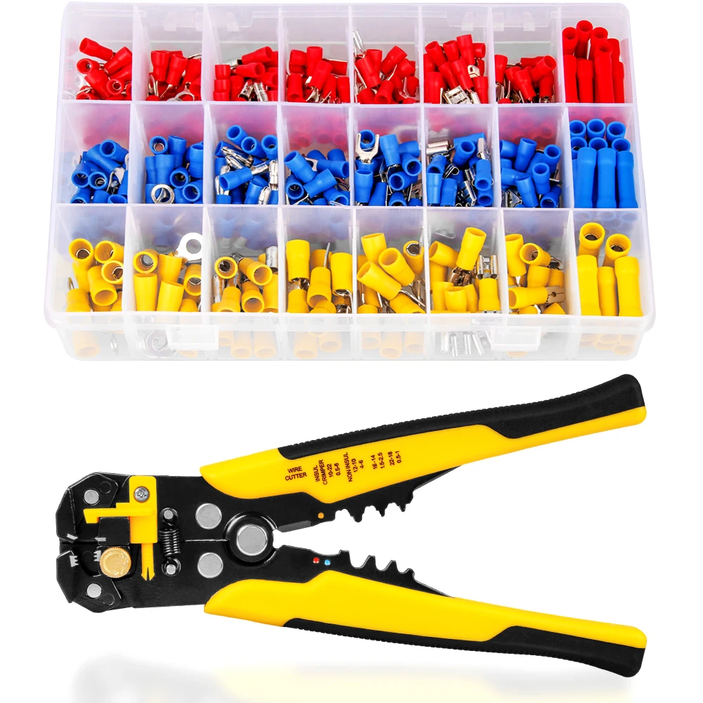 

Wire Stripper Crimper Set 3-in-1Stripper Cutter AWG10-24 Compound 400PCS- 24 Connectors Ferrules Tools for DIY Electrical Repair