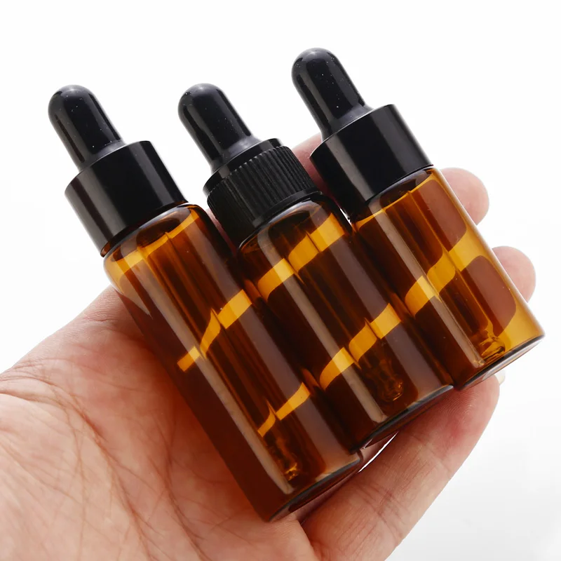 50pcs/lot 5ml 10ml 15ml 20ml Amber Glass Dropper Bottle Jars Vials With Pipette For Cosmetic Perfume Essential Oil Bottles images - 6