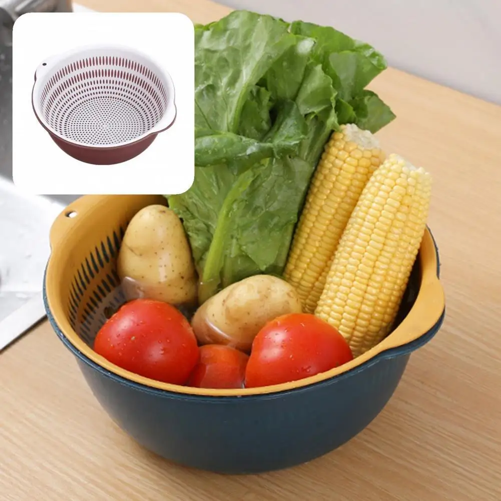 

1 Set Useful Convenient Use Strainer Bowl Multi-functional Vegetable Colander Both Sides Handle Kitchen Tools