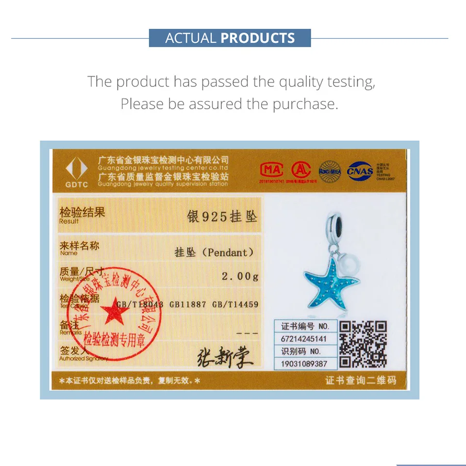 

Bisaer Genuine 925 Sterling Silver Starfish Pendant Charm for Original Women Silver Bracelet DIY Jewelry Making ECC1807