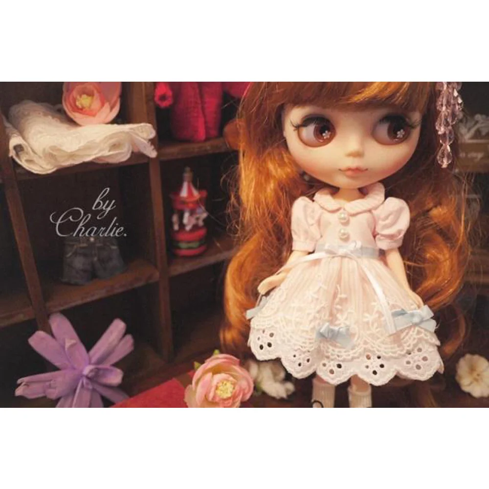 

doll dress suitable for joint Doll for licca azone ob27 OB24 for OB11 Hand made Pink and blue bow dress 10.29.1