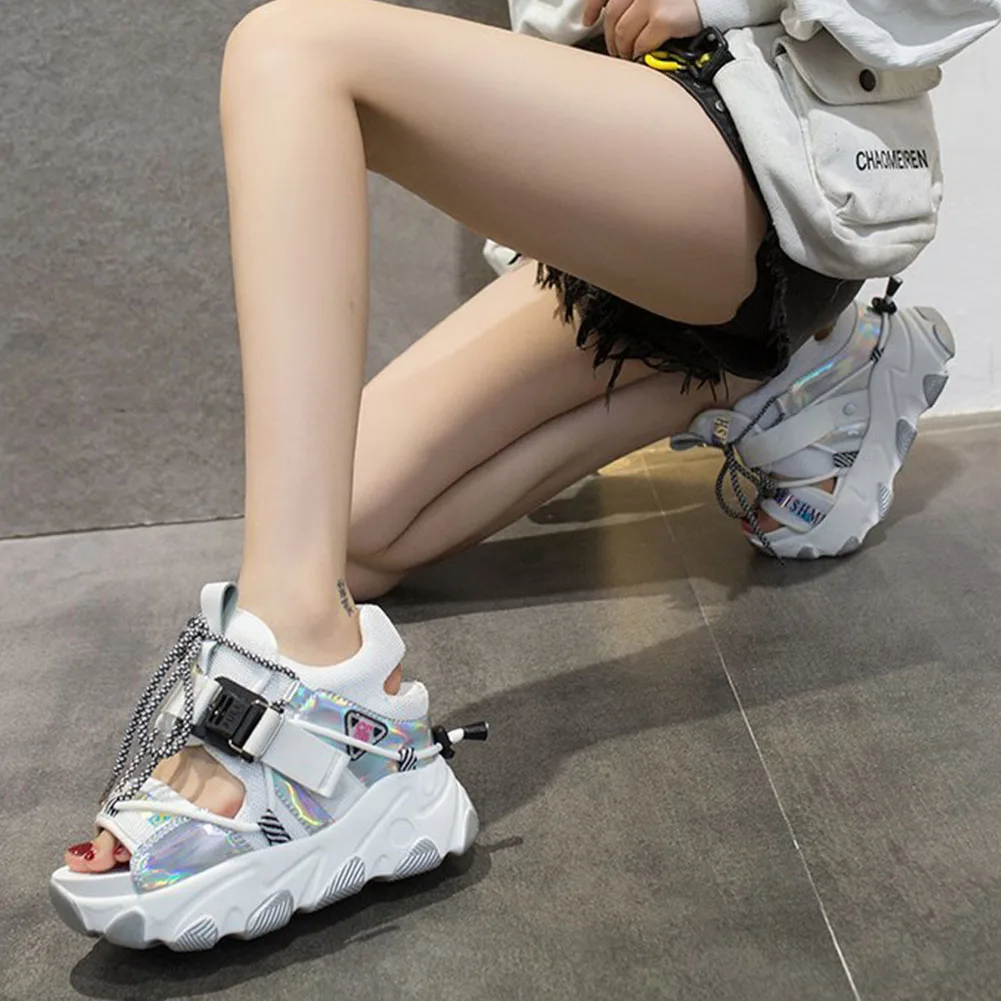 

Leisure Lady Platform Chunky Sandals Mixed Color shoes lace Buckle Punk Sandals Women Open Toe Beach Casual Shoes Woman