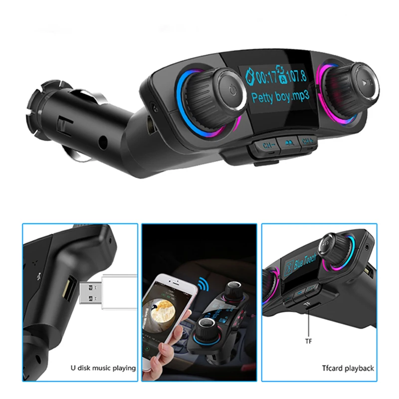 Двухголовый Автомобильный Bluetooth MP3 Дисплей с двумя ручками большой экран дисплей
