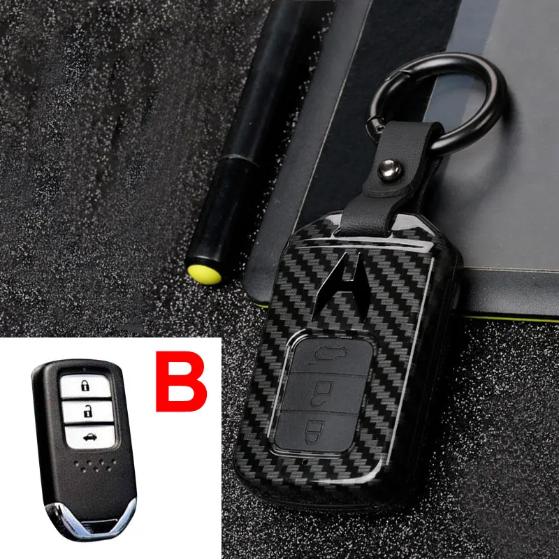 B Carbon ABS+ силиконовый для ключа автомобиля чехол для электронный контроллер дросселя для Honda Civic CRV HR-V HRV пилот соглашение о Одиссее 2013- удаленный смарт-ключ чехол - Название цвета: B Carbon