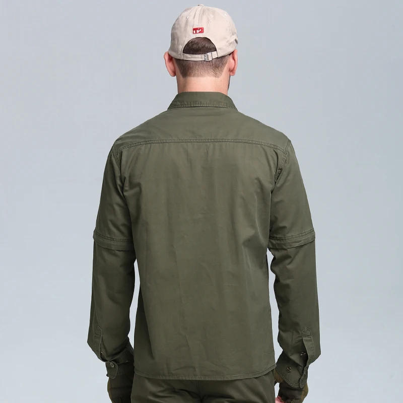 Outdoor Military Style Multifunctional Men's Cotton Long-sleeved Shirt Removable Sleeves Men's Tooling Jacket Men Clothing