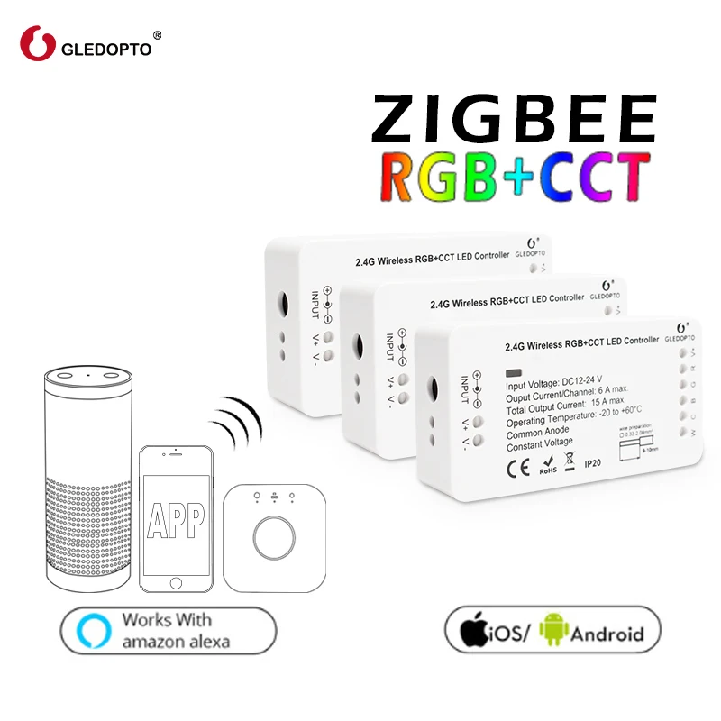 

zigbee 3.0 wireless RGB+CCT led controller 2ID Dimmer led strip controller wireless group LED light bar connector DC12-24V alexa