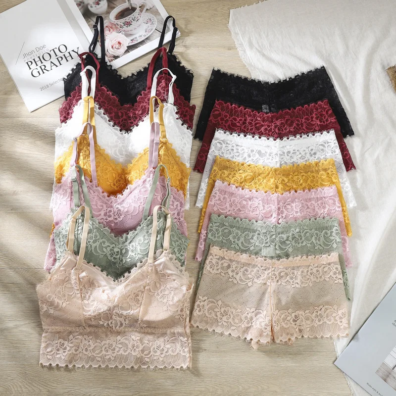 

Women Lace Bra Sets Seamless Underwear Backless Vest Sexy Padded Bralette Lingerie Ultrathin Bra & Brief Sets Female Intimates