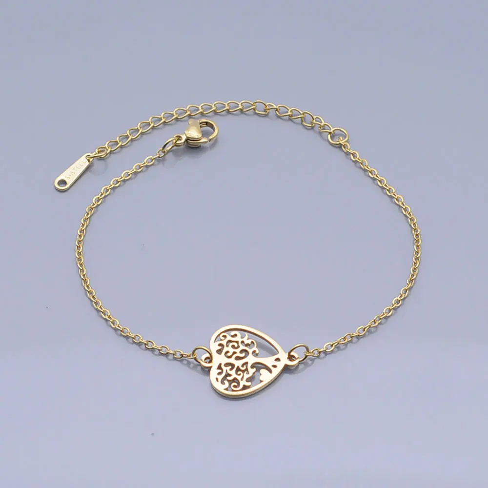 

100% Stainless Steel Dainty Heart Tree of Life Charm Bracelet For Women Wholesale Amazing Quality Dropshipping