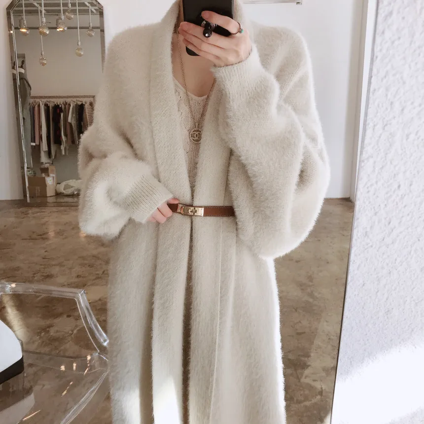 

Autumn Winter Women Long Cardigan Coat Full Sleeve Loose Solid Color Korean Style Ladies Minimalist Jacket Elegant Outerwear