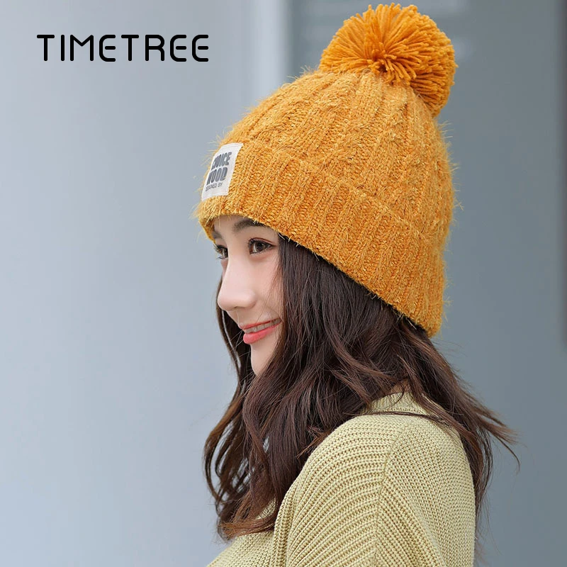 Модная женская шапка теплые зимние плюшевые утолщенные шапочки женские