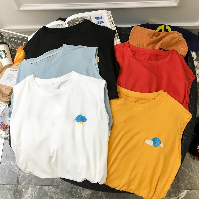 Женские спортивные футболки без рукавов с вышивкой Harajuku повседневные свободные