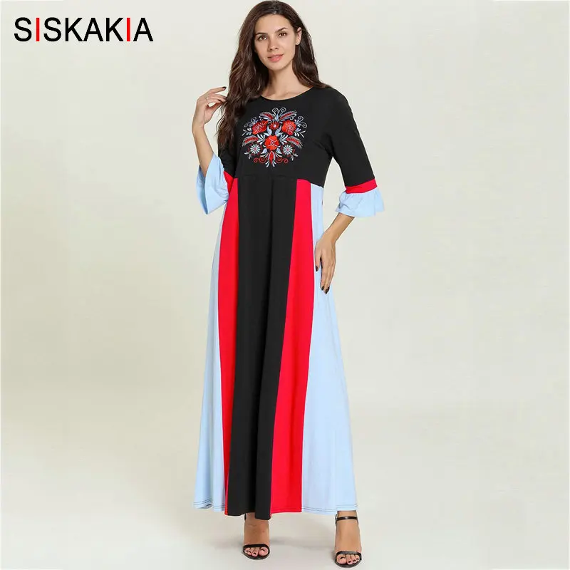 Siskakia Mama And Daughter Dress Long Family Matching Outfits Mother Big Girls Maxi Dresses Cotton Color Block Floral Embroidery | Мать и