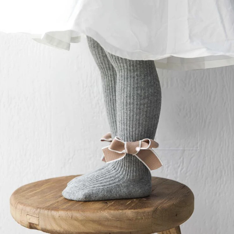 Детские Колготки хлопковые милые кружевные колготки с бантиками для маленьких