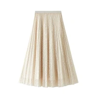 womens long pleated skirt cotton fiber retro elastic waist casual classical bright skirt