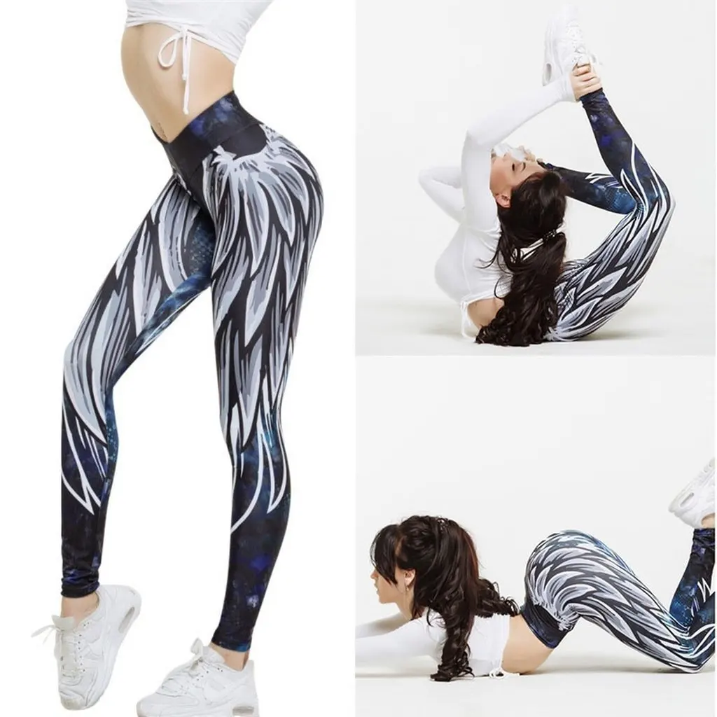

[You're My Secret] Women's Clothing Wing Print High Waist Elastic Push Up Ankle Length Polyester Leggings