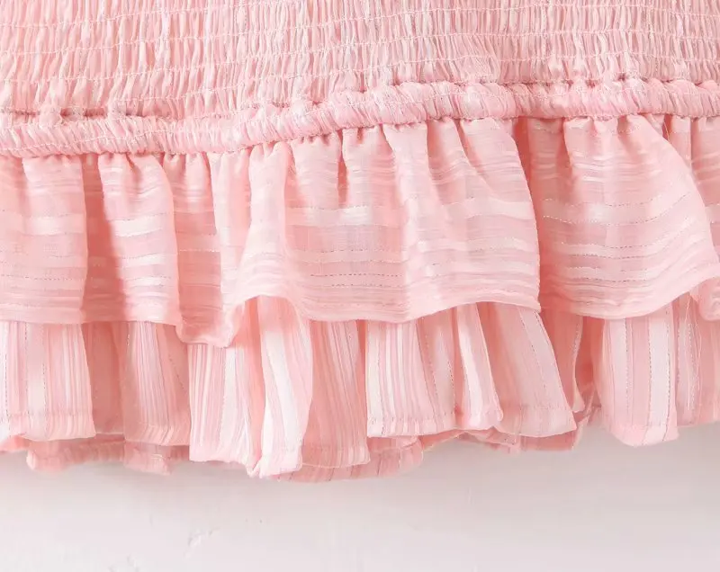 Linjiashop Loveshackfancy autumn pink dress short sleeve vintage slim special chiffon ruffles mini dress dropshipping