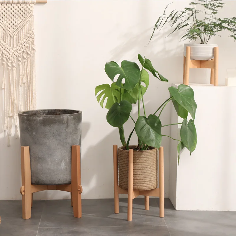

Flower Pot Drag Pot Plant Stand Floor Single-Layer Solid Wood Four-Legged Flower Shelf Plant Potted Decorative Display Rack