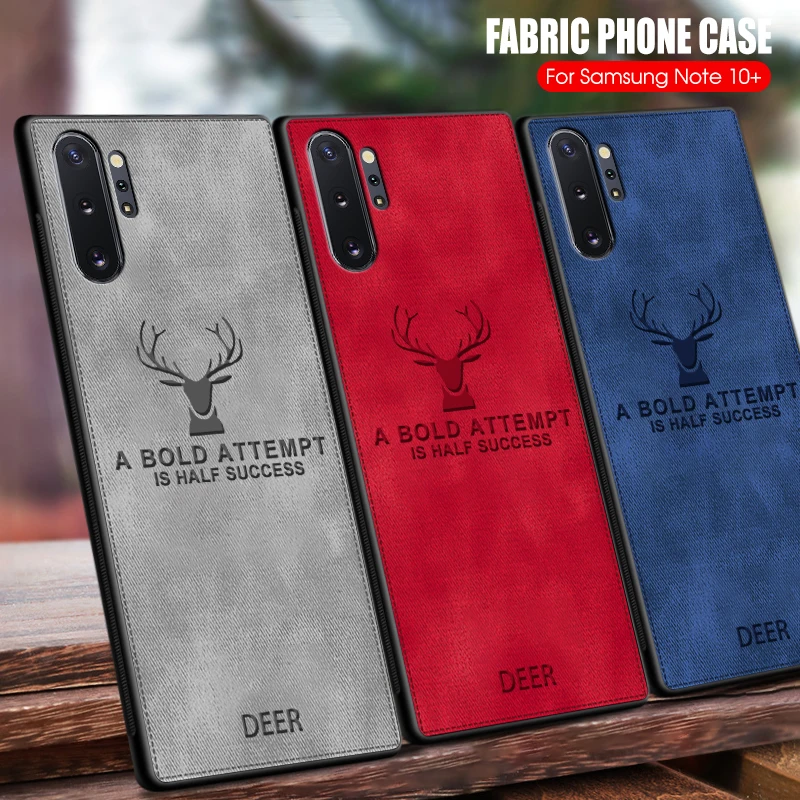 Deer Patterned Case For Samsung Galaxy Note 10 Pro Plus Cloth Texture Phone Cases Soft Silicone Frame Fabric Back Cover | Мобильные