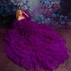Роскошные пышные фиолетовые длинные платья из тюля в несколько рядов для беременных женщин для фотосессии красивая одежда для беременных без бретелек с длинными оборками