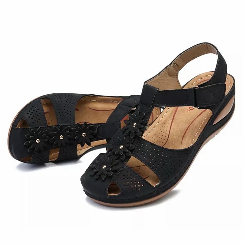 Сандалии женские с цветочным принтом шлепанцы открытым носком ремешок на