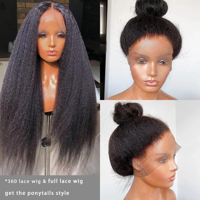 Glueless Kinky Straight Full Lace Human Hair Wigs For Women Yaki Coarse Full Lace Wig Virgin Hair 360 Lace Front Wigs
