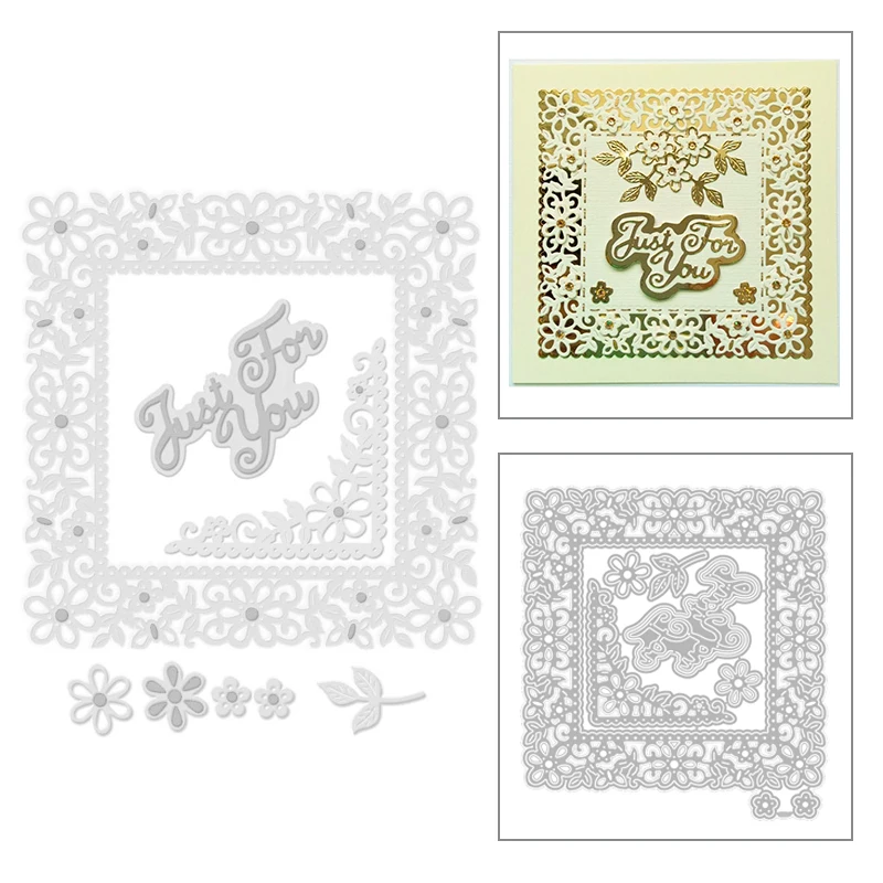 

Новинка 2020, кружевная рамка с цветами, металлические пресс-формы, листья и слово, углы, вырезанные, для скрапбукинга, рукоделия, изготовление открыток, нет искусственных