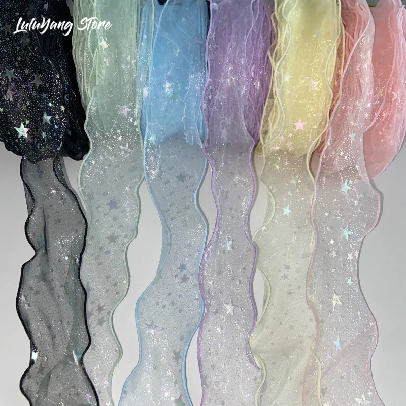 Волнистая лента из шелковой органзы ремесла с серебряными точками звезда для