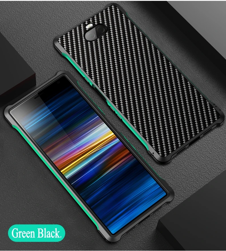 Чехол для SONY Xperia 1, металлический алюминиевый бампер, рамка, углеродное волокно, текстура, PC чехол для SONY Xperia 10 Plus, чехол