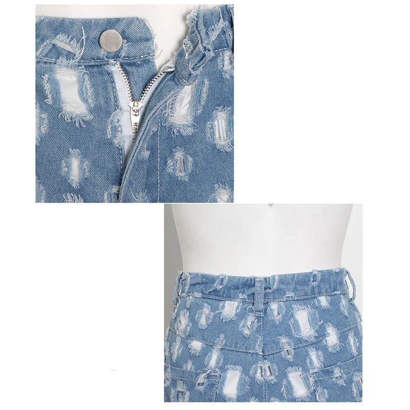 

2021 New Summer Women Hollow Out Wide Leg Pants High Waist Ripped Hole Denim Trousers Female boyfriend Baggy Jeans