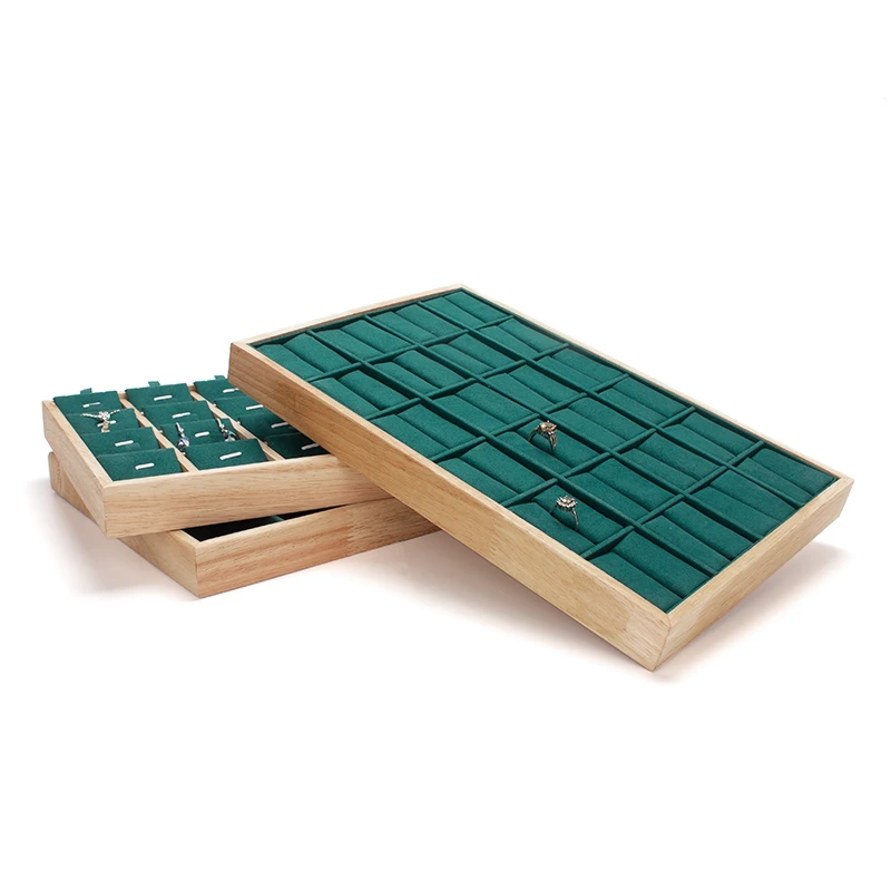 New Green Wedding Ring Jewelry Display Trays Wooden Edged Female Jewellery Earring Necklace Bracelet Showing Plate For Counter