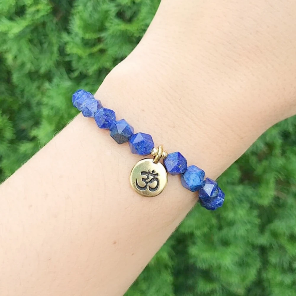 Натуральный браслет Ruberthen из лазурита мала бусины со звездой лотос Ом