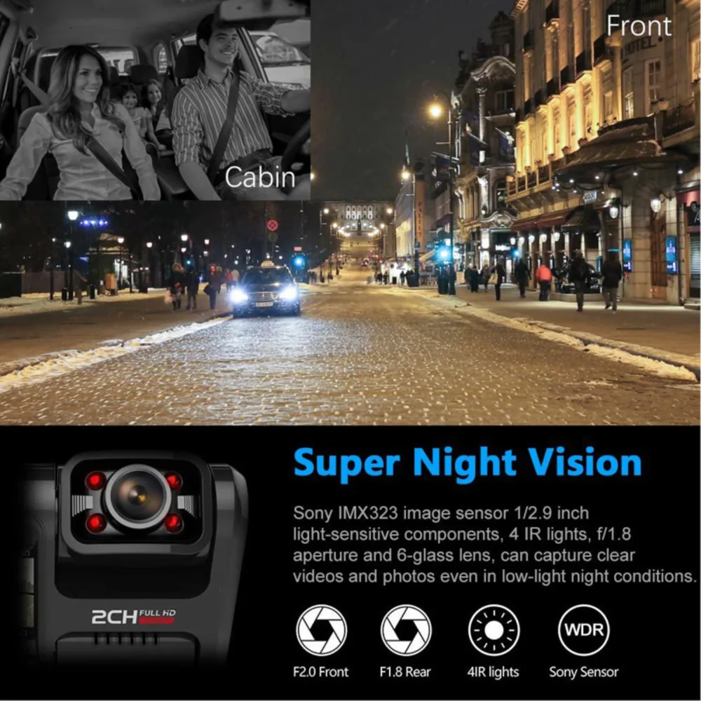 4K 2160P GPS Автомобильный видеорегистратор с двумя объективами WIFI Novatek 96663 чип