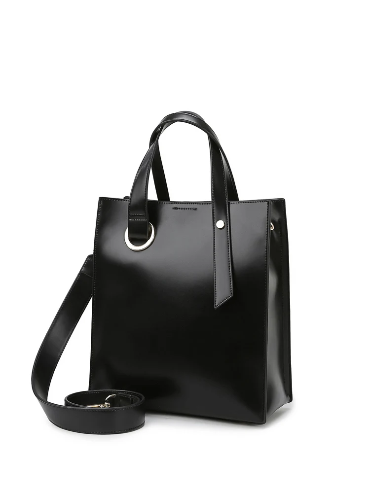 

Fashion Simple Tote Bag Wide Strap Big Capacity Bucket Bag Women Quality Leather Handbags Black Casual Crossbody Shoulder Bags
