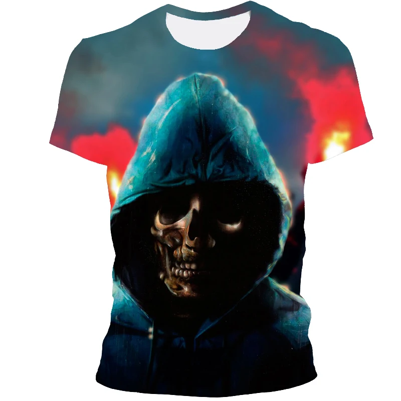 

2021 Men's Harajuku Top Skull 3D Printing Skeleton T-shirt Shirt Summer Fashionable Short Sleeve T-shirt Top Streetwear