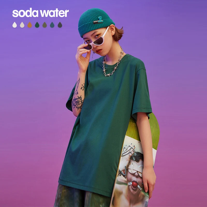 Женская летняя футболка SODAWATER однотонная Повседневная с круглым вырезом и