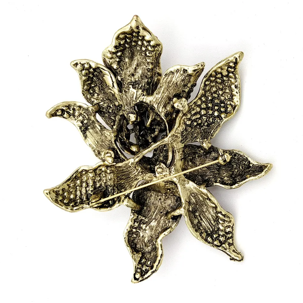 

Luxury Vintage Full Micro Pave Crystal Dark Purple Orchid Brooches Gold Tone Multi Petal Big Statement Iris Pins Flower Jewelry