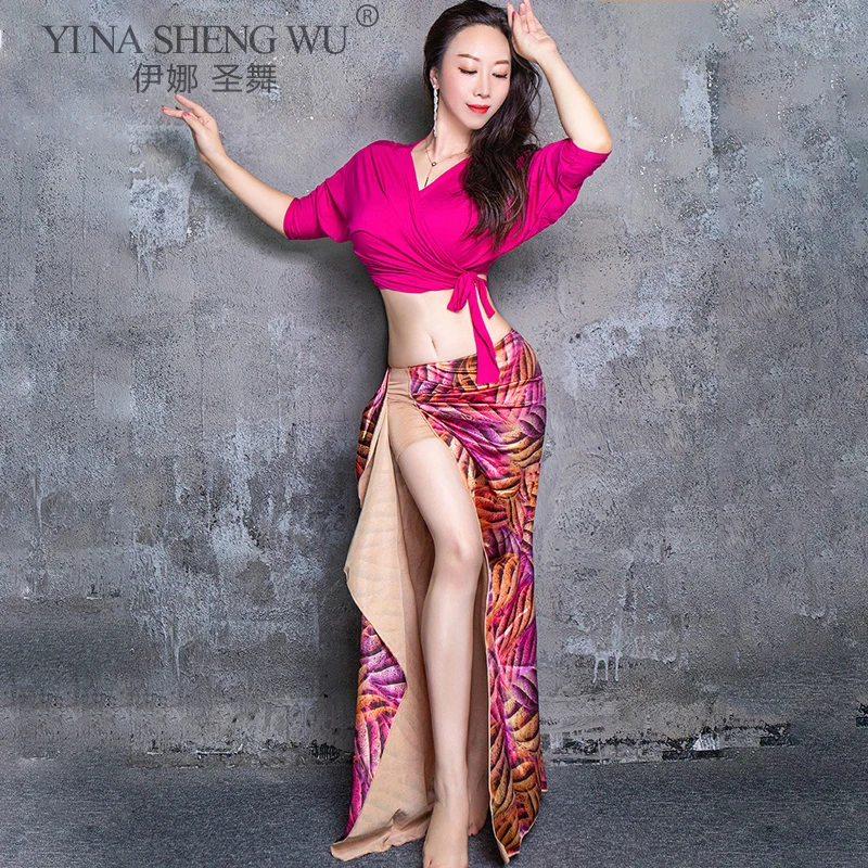 

Belly Dance Set Top Middle Sleeve Printing Skirt Practice Clothes Set Oriental Dancewear Women Profession Performance Clothing
