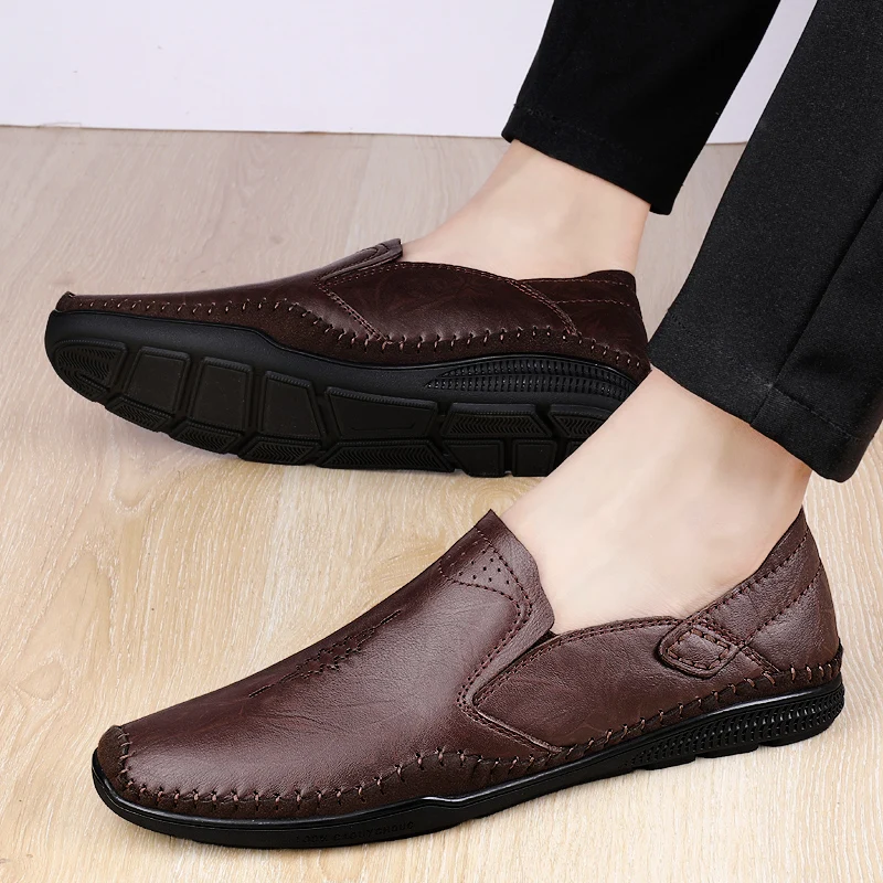 

Туфли мужские резиновые, Натуральная Воловья кожа, плоская подошва, повседневная Молодежная обувь, лето