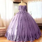 2021 розово-фиолетовое платье для выпускного вечера, бальные платья, кружевное милое платье с 3D цветочной аппликацией и открытыми плечами на шнуровке, 15 вечерние ничных нарядов