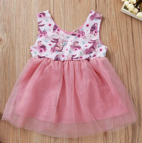 2020 Easter Summer Kids Baby Girl Princess Dress 0-5Y Sleeveless Cute Bunny Rabbit Party Tulle Tutu | Детская одежда и обувь