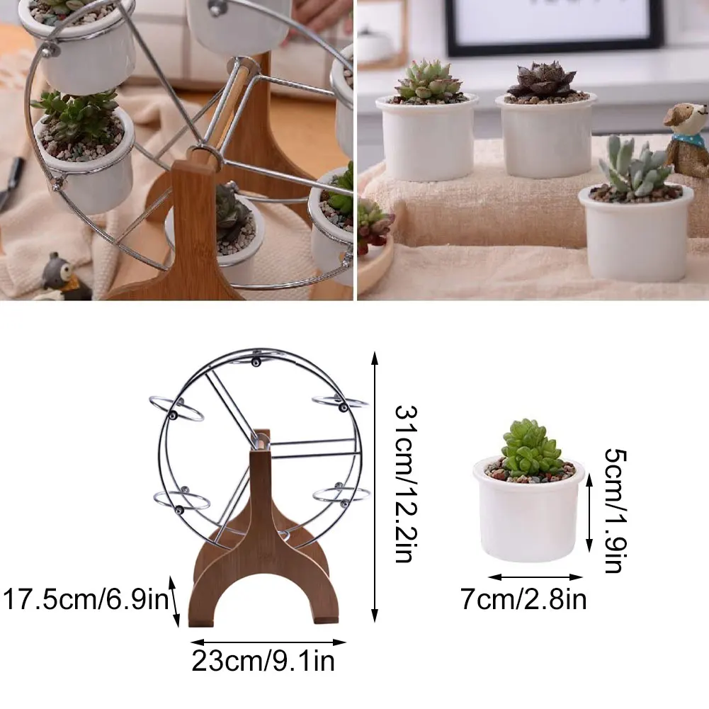 

Plant Stand Succulent Planter Ceramic Flower Pot Rotable Ferris Wheel Bonsai Holder Garden Flower Pot Organizer Balcony Pot