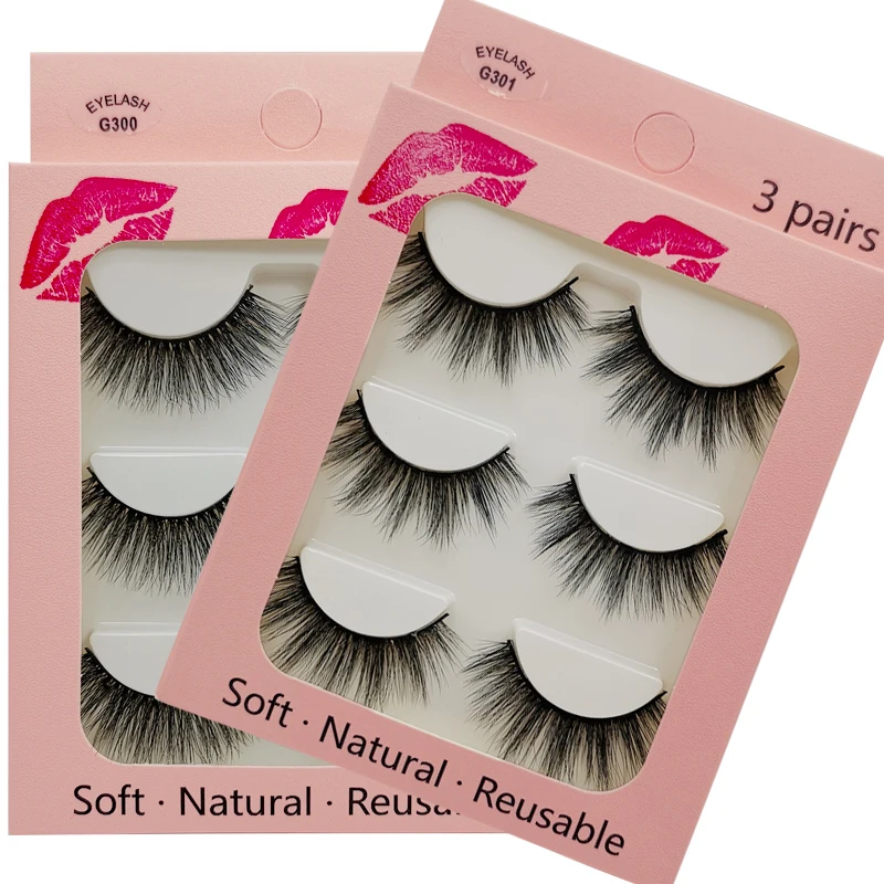 

New 3 pairs pink natural false eyelashes fake lashes long makeup 3d mink lashes extension eyelash mink eyelashes for beauty