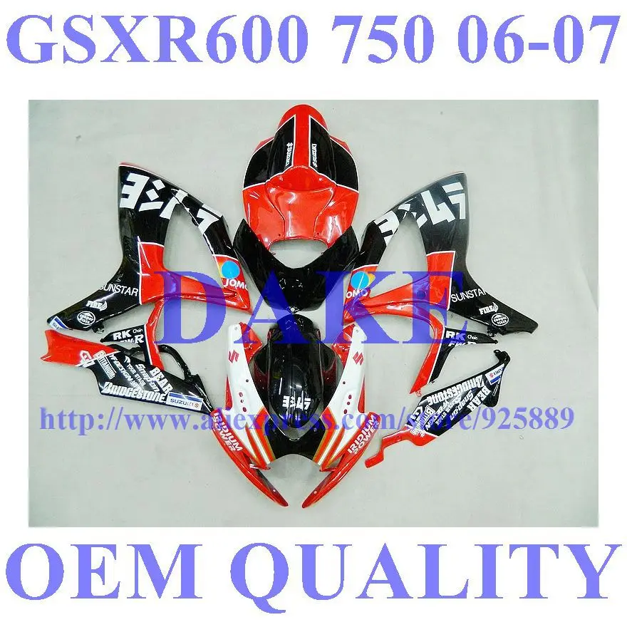 

Injection Mold Orange Black Full Fairing For SUZUKI GSXR600 750 GSXR600 GSXR750 GSX-R600 750 K6 Tim 2006 2007 Body Kit