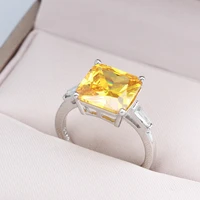 luxury charm square rings inlay yellow crystal big zircon adjustable jewelry for women bride promise wedding statement gifts