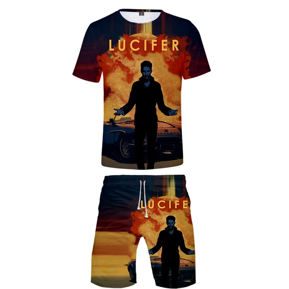 ТВ показать Lucifer Morningstar 3D принт Для мужчин комплекты для малышей короткий рукав